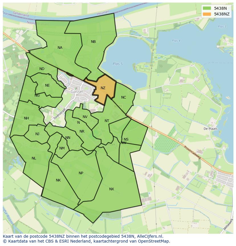 Afbeelding van het postcodegebied 5438 NZ op de kaart.