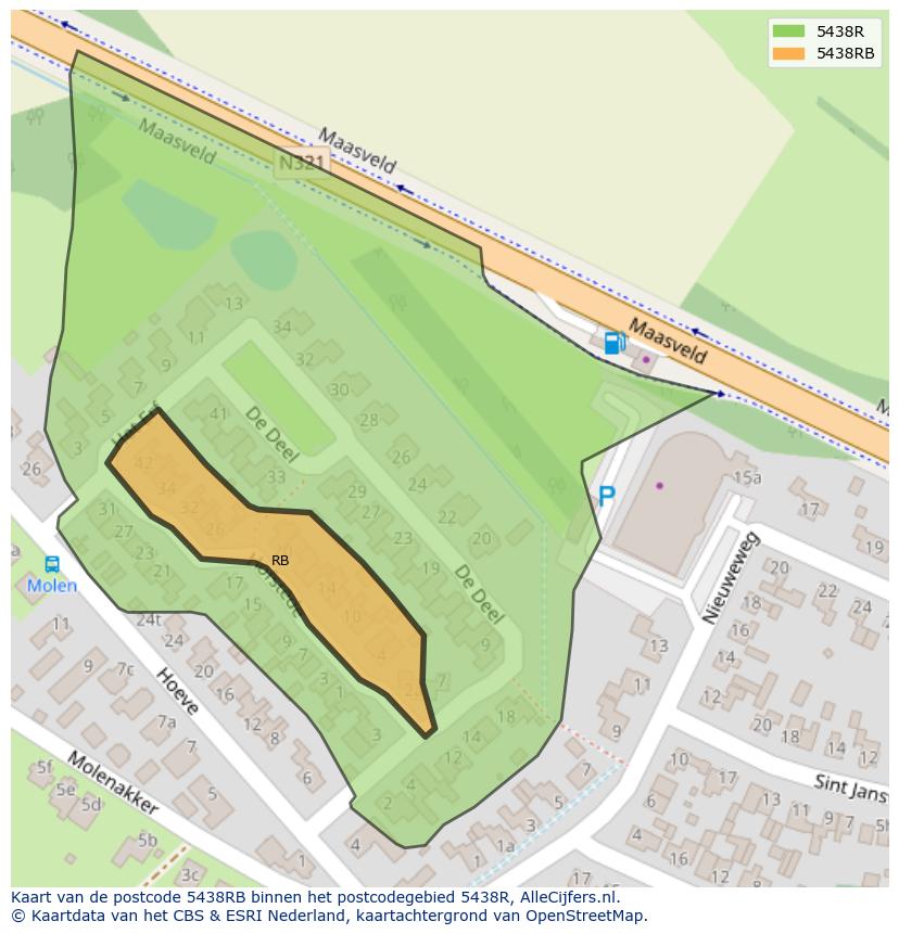 Afbeelding van het postcodegebied 5438 RB op de kaart.