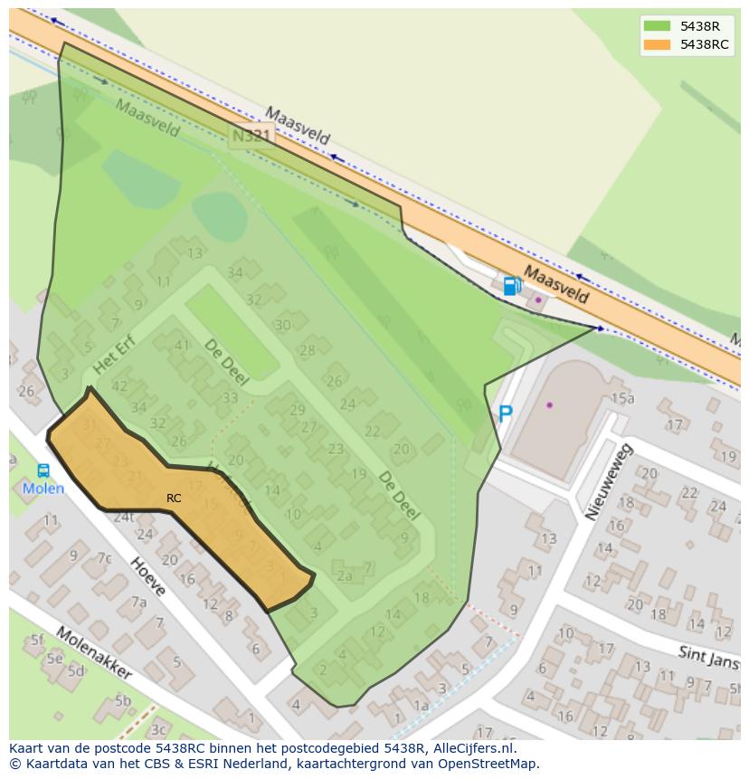 Afbeelding van het postcodegebied 5438 RC op de kaart.