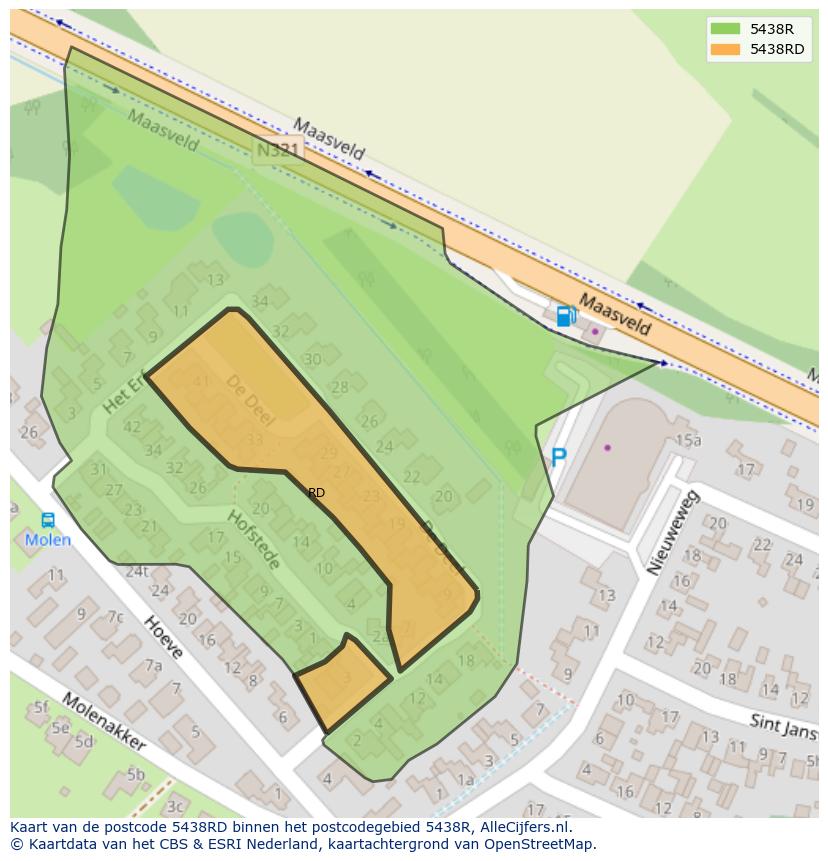 Afbeelding van het postcodegebied 5438 RD op de kaart.