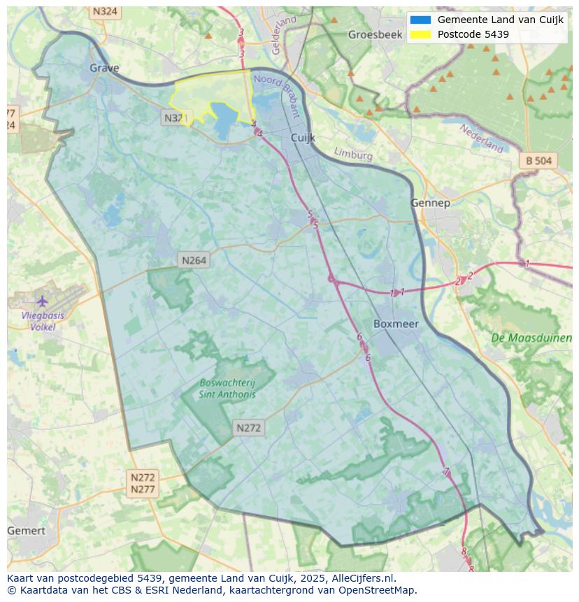 Afbeelding van het postcodegebied 5439 op de kaart.
