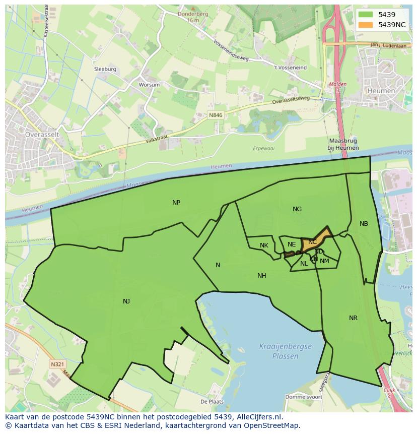 Afbeelding van het postcodegebied 5439 NC op de kaart.