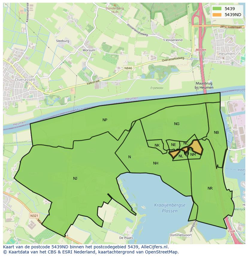 Afbeelding van het postcodegebied 5439 ND op de kaart.