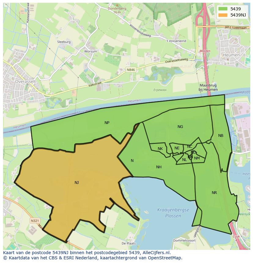 Afbeelding van het postcodegebied 5439 NJ op de kaart.