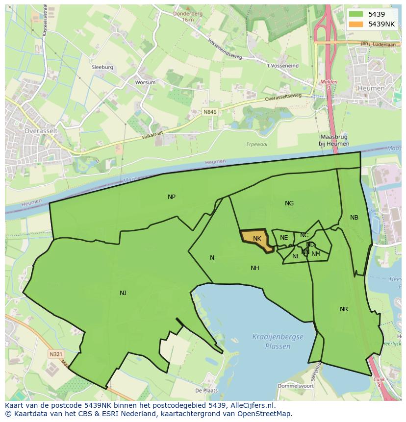 Afbeelding van het postcodegebied 5439 NK op de kaart.