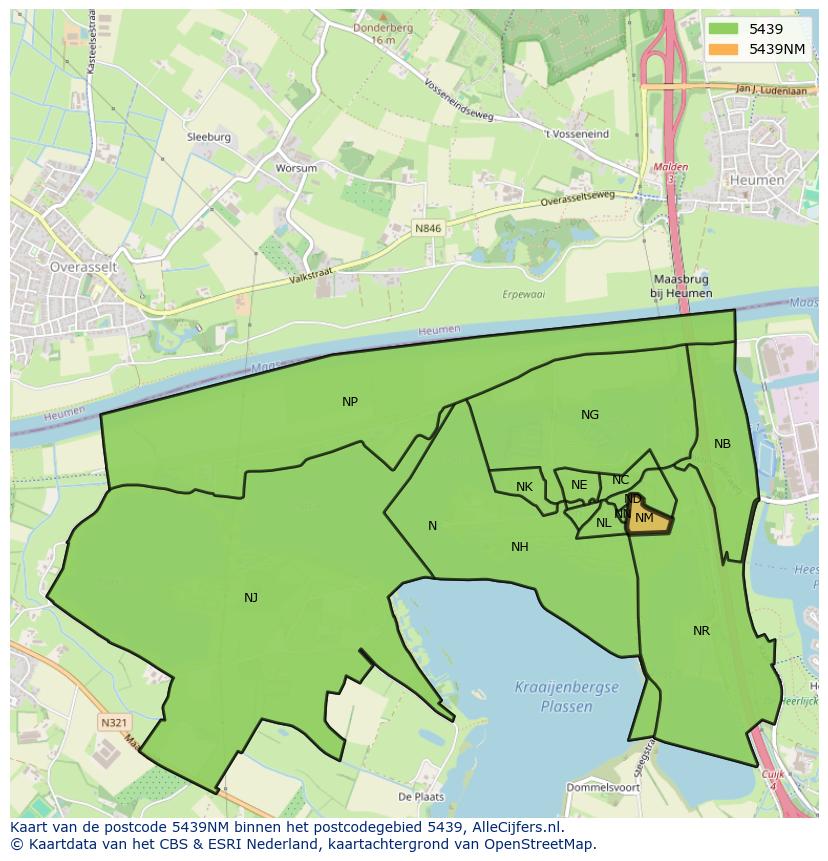 Afbeelding van het postcodegebied 5439 NM op de kaart.