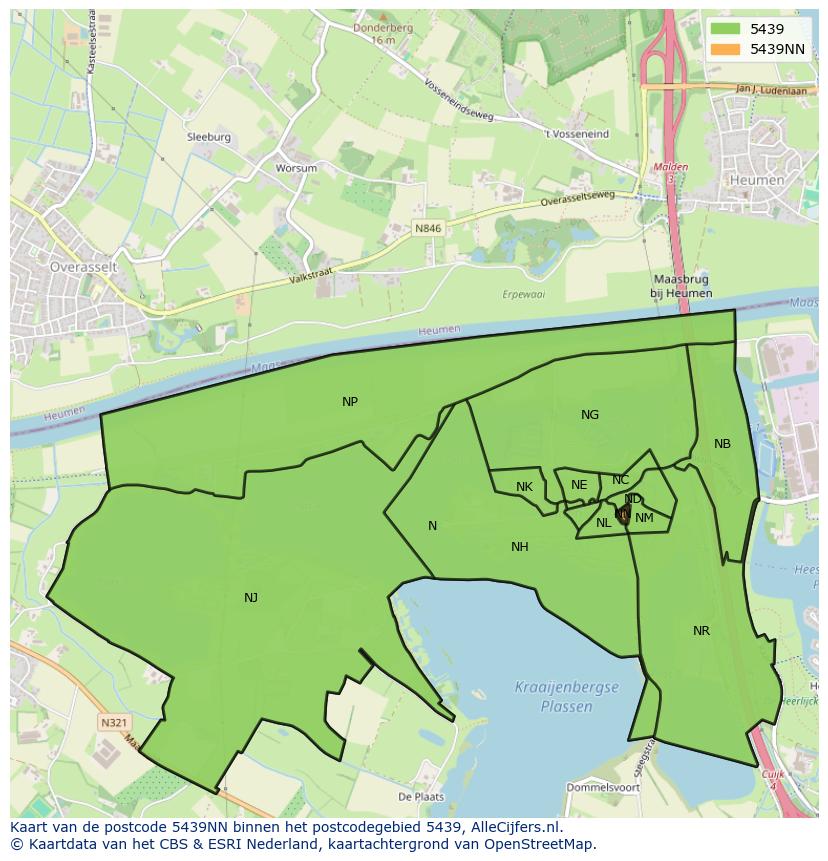 Afbeelding van het postcodegebied 5439 NN op de kaart.