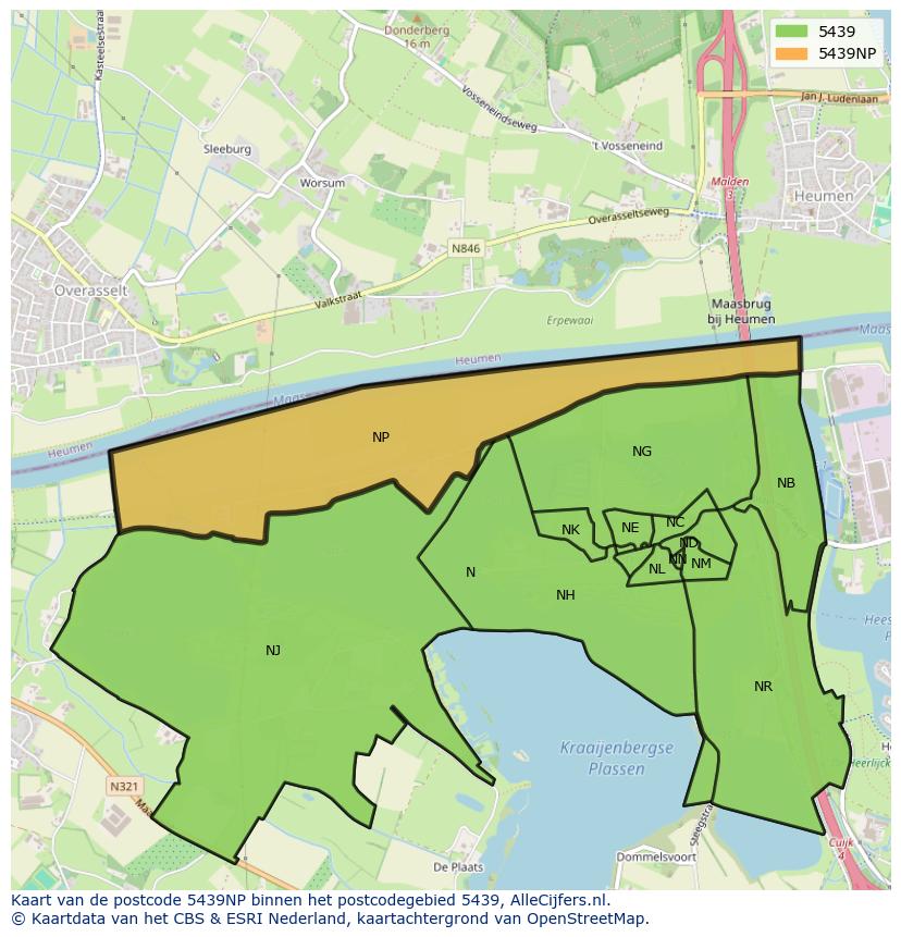Afbeelding van het postcodegebied 5439 NP op de kaart.