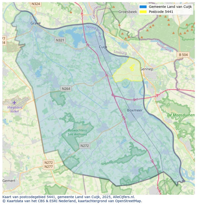 Afbeelding van het postcodegebied 5441 op de kaart.