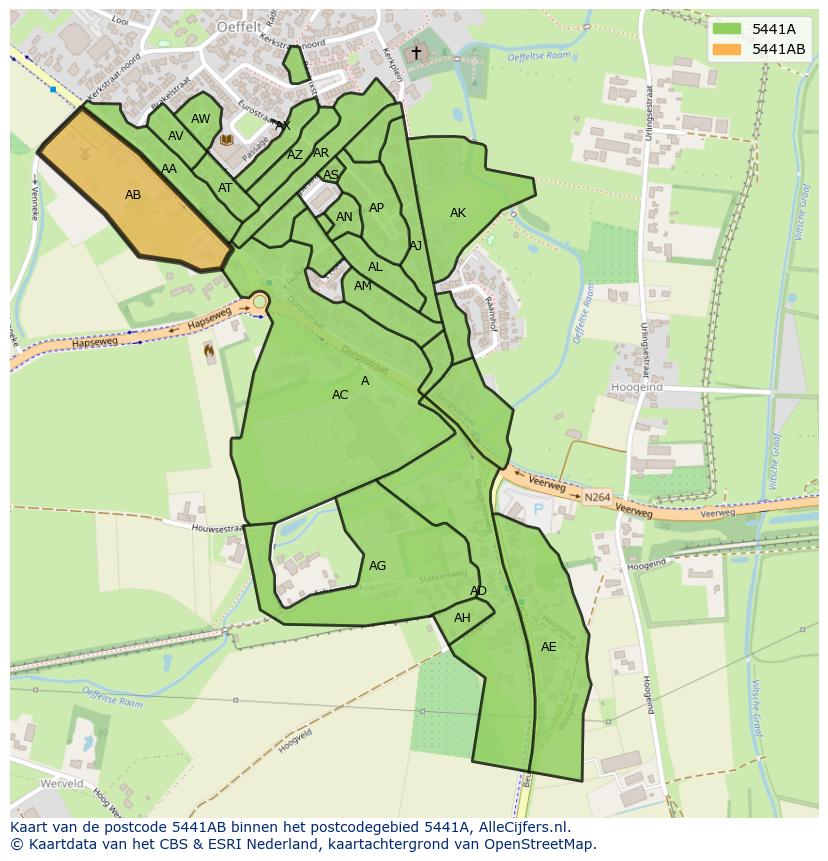 Afbeelding van het postcodegebied 5441 AB op de kaart.