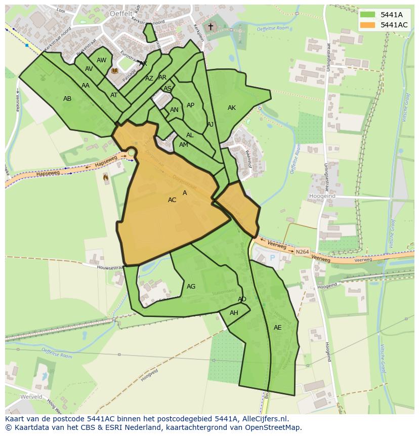 Afbeelding van het postcodegebied 5441 AC op de kaart.