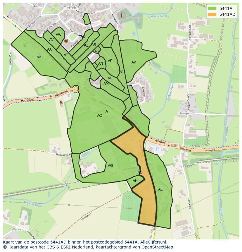 Afbeelding van het postcodegebied 5441 AD op de kaart.