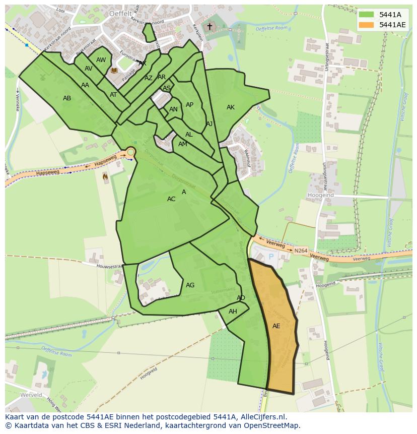 Afbeelding van het postcodegebied 5441 AE op de kaart.