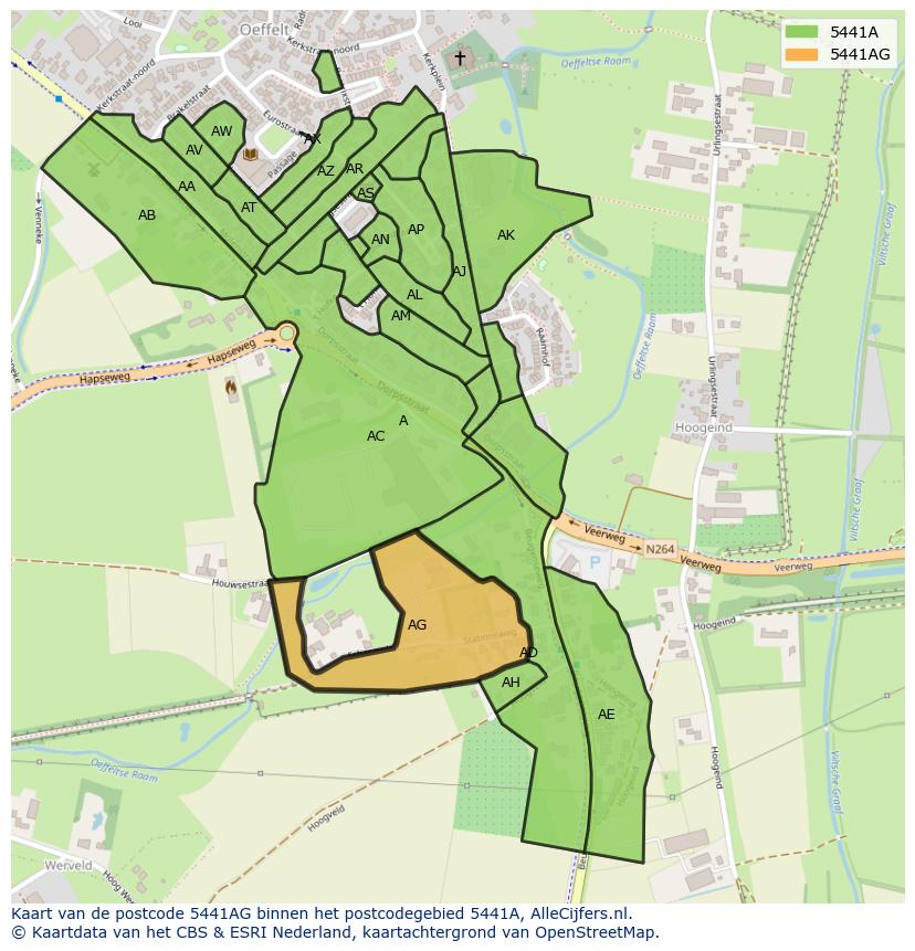 Afbeelding van het postcodegebied 5441 AG op de kaart.