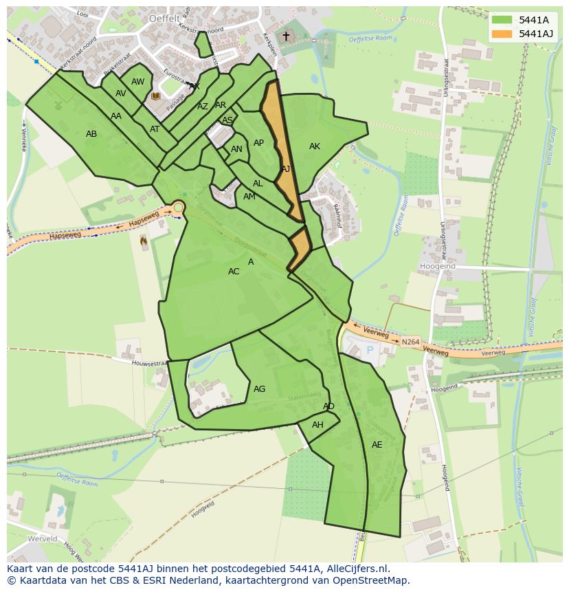 Afbeelding van het postcodegebied 5441 AJ op de kaart.