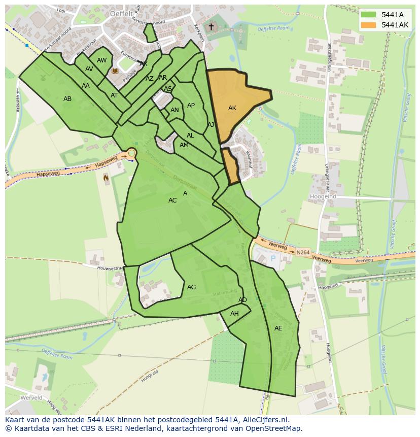 Afbeelding van het postcodegebied 5441 AK op de kaart.