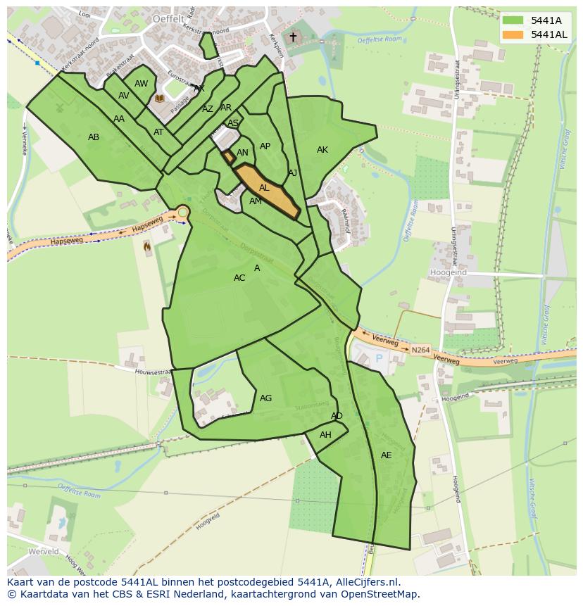 Afbeelding van het postcodegebied 5441 AL op de kaart.
