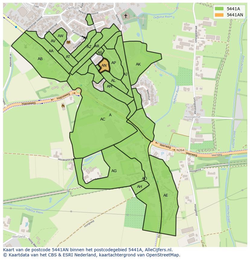 Afbeelding van het postcodegebied 5441 AN op de kaart.