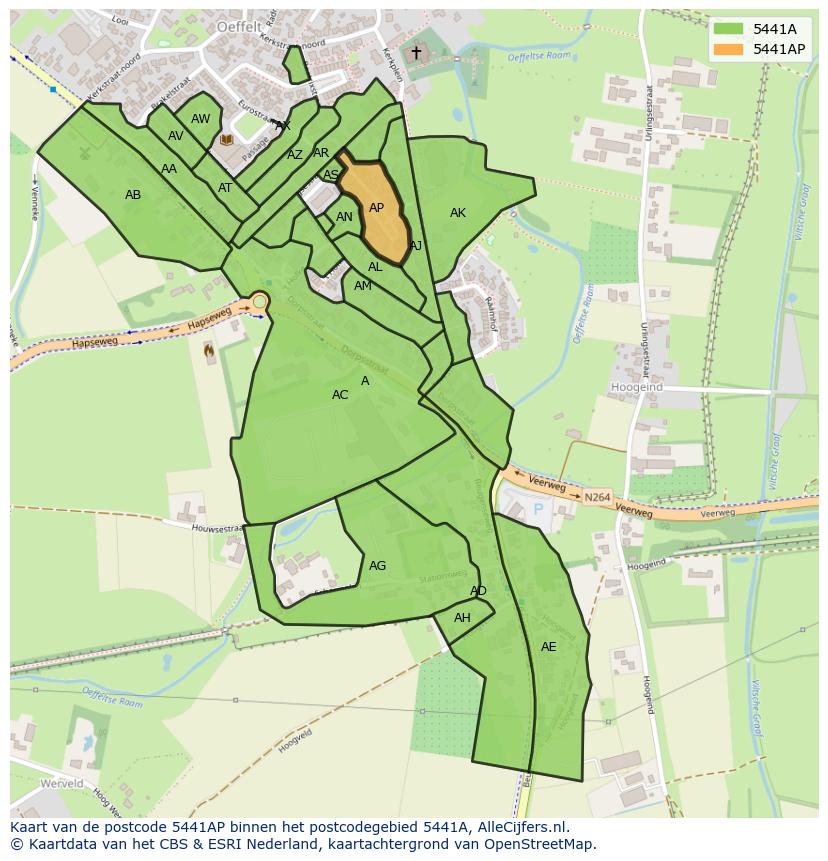 Afbeelding van het postcodegebied 5441 AP op de kaart.
