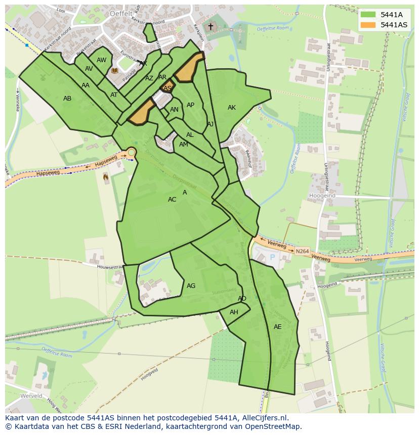Afbeelding van het postcodegebied 5441 AS op de kaart.