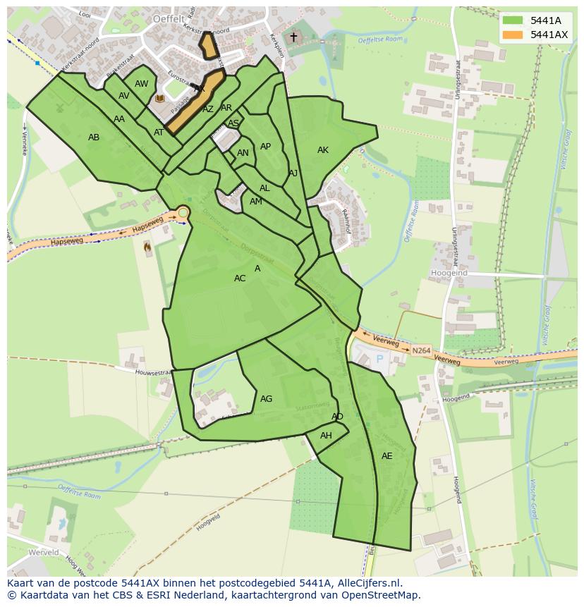 Afbeelding van het postcodegebied 5441 AX op de kaart.
