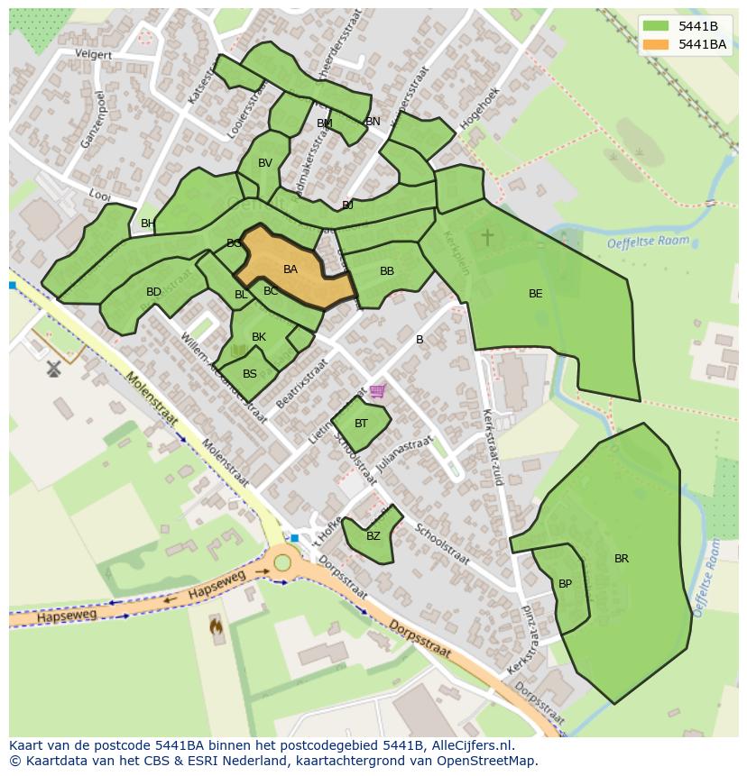 Afbeelding van het postcodegebied 5441 BA op de kaart.