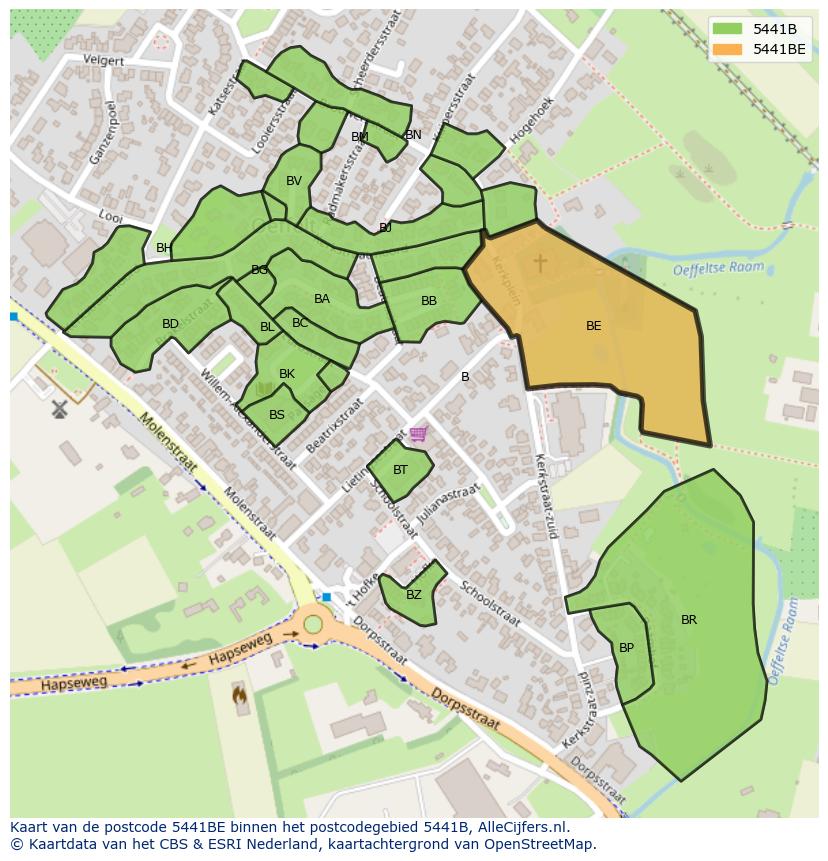 Afbeelding van het postcodegebied 5441 BE op de kaart.