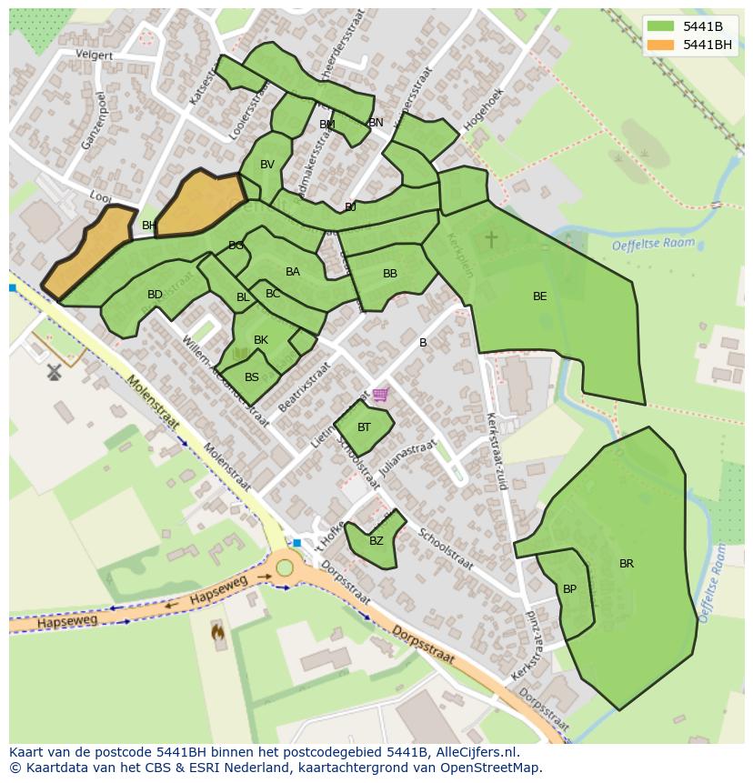 Afbeelding van het postcodegebied 5441 BH op de kaart.