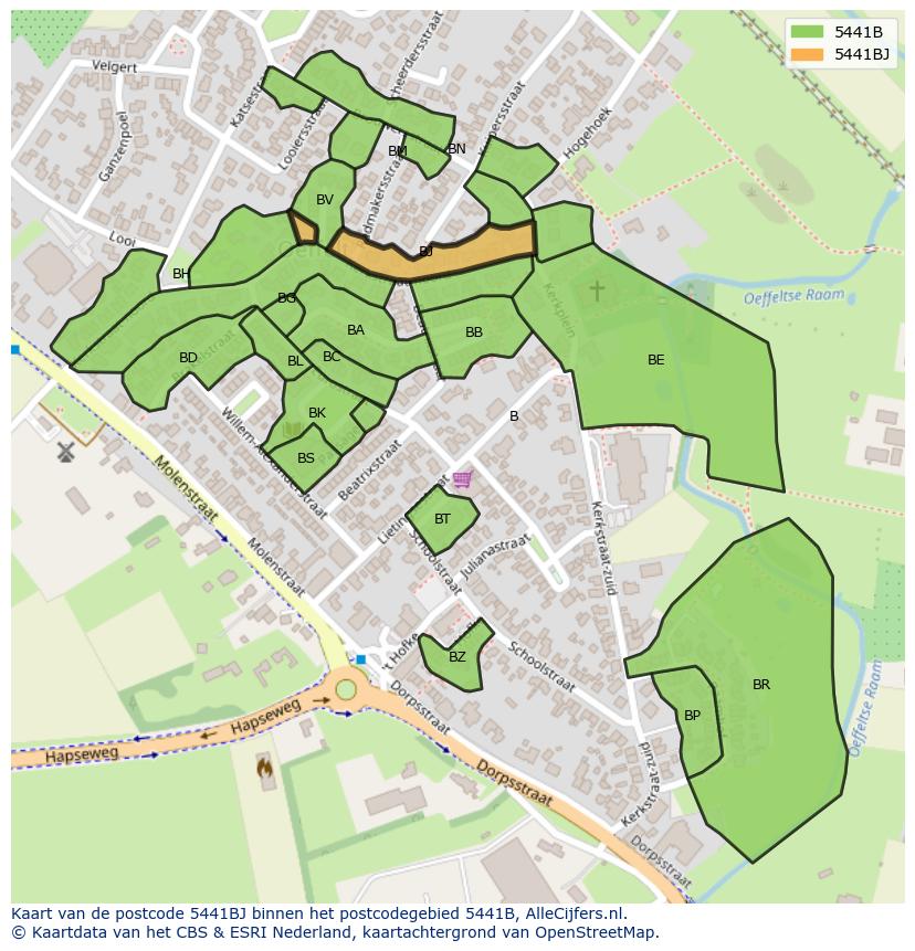 Afbeelding van het postcodegebied 5441 BJ op de kaart.