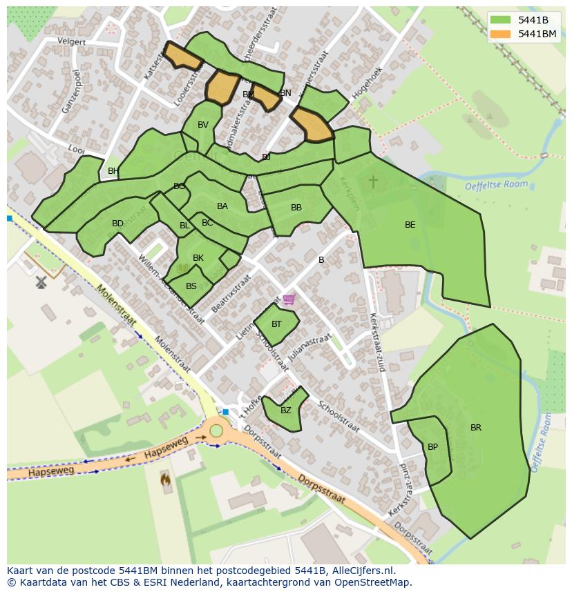 Afbeelding van het postcodegebied 5441 BM op de kaart.