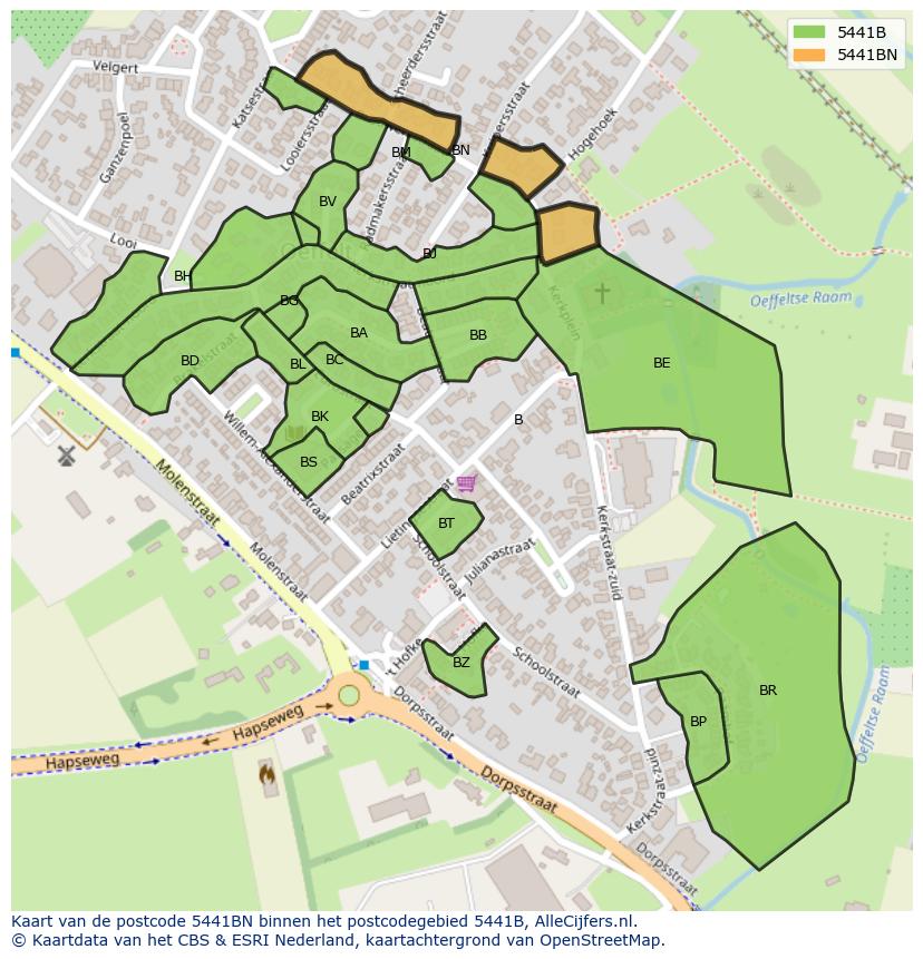 Afbeelding van het postcodegebied 5441 BN op de kaart.