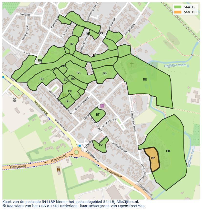 Afbeelding van het postcodegebied 5441 BP op de kaart.