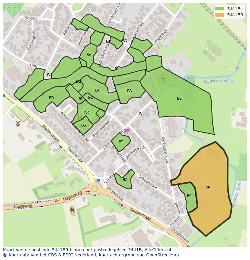 Afbeelding van het postcodegebied 5441 BR op de kaart.