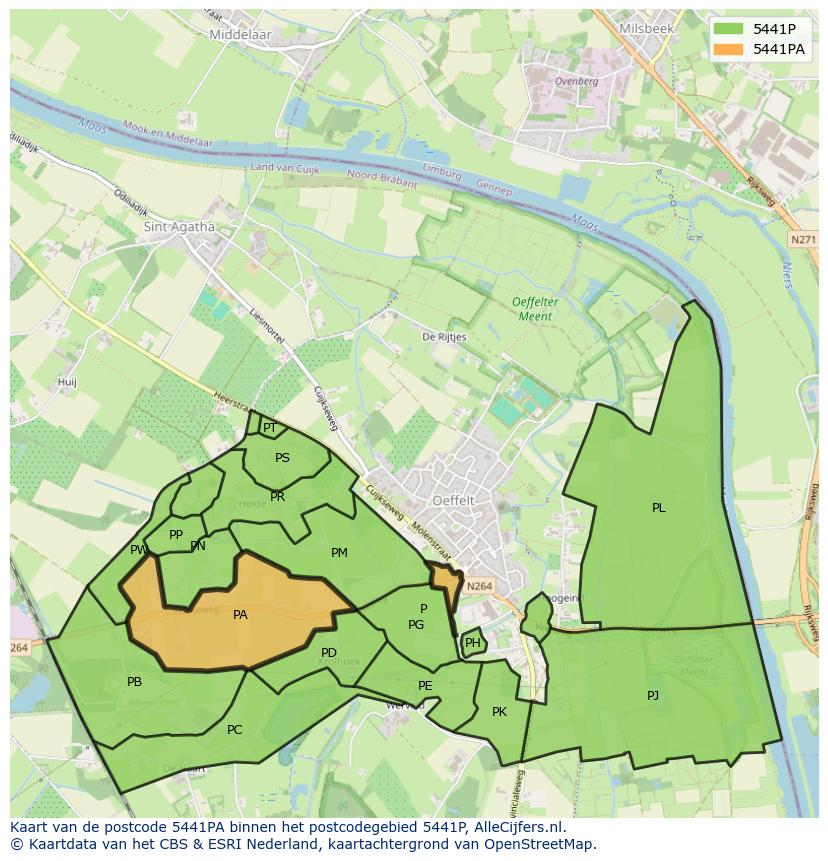 Afbeelding van het postcodegebied 5441 PA op de kaart.