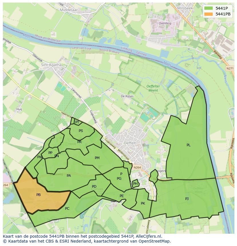 Afbeelding van het postcodegebied 5441 PB op de kaart.