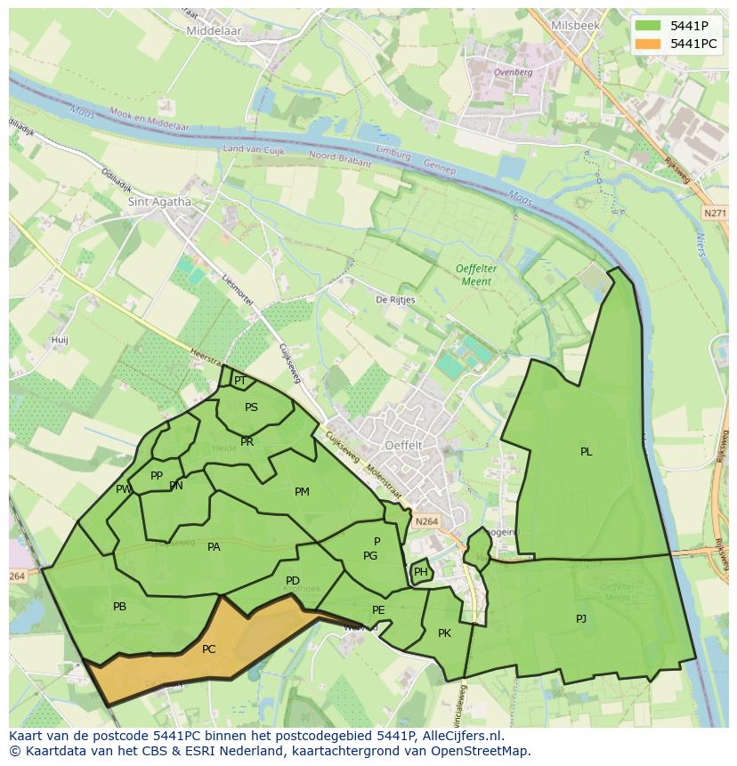 Afbeelding van het postcodegebied 5441 PC op de kaart.
