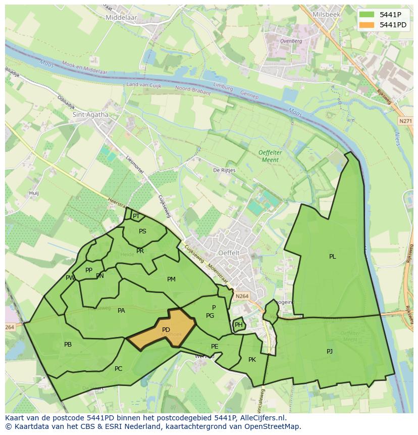 Afbeelding van het postcodegebied 5441 PD op de kaart.
