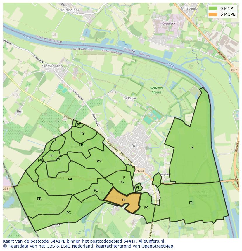 Afbeelding van het postcodegebied 5441 PE op de kaart.