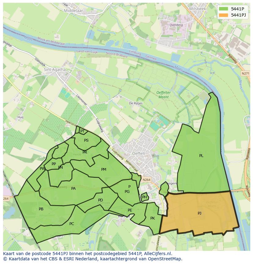 Afbeelding van het postcodegebied 5441 PJ op de kaart.