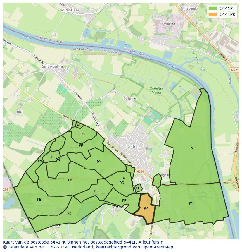 Afbeelding van het postcodegebied 5441 PK op de kaart.