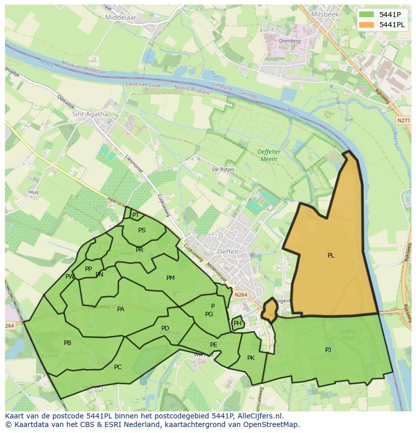 Afbeelding van het postcodegebied 5441 PL op de kaart.