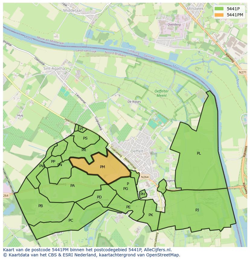 Afbeelding van het postcodegebied 5441 PM op de kaart.