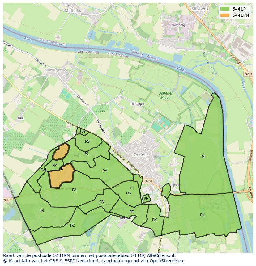 Afbeelding van het postcodegebied 5441 PN op de kaart.