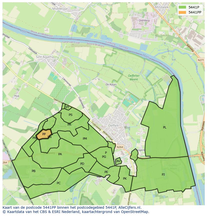 Afbeelding van het postcodegebied 5441 PP op de kaart.
