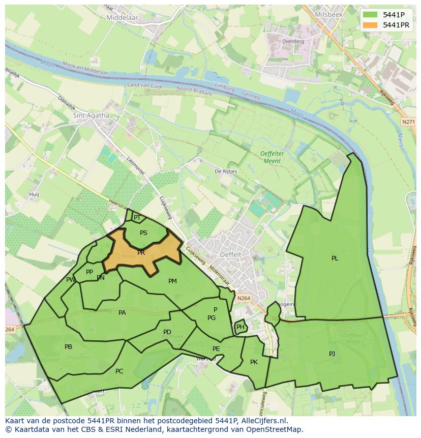 Afbeelding van het postcodegebied 5441 PR op de kaart.