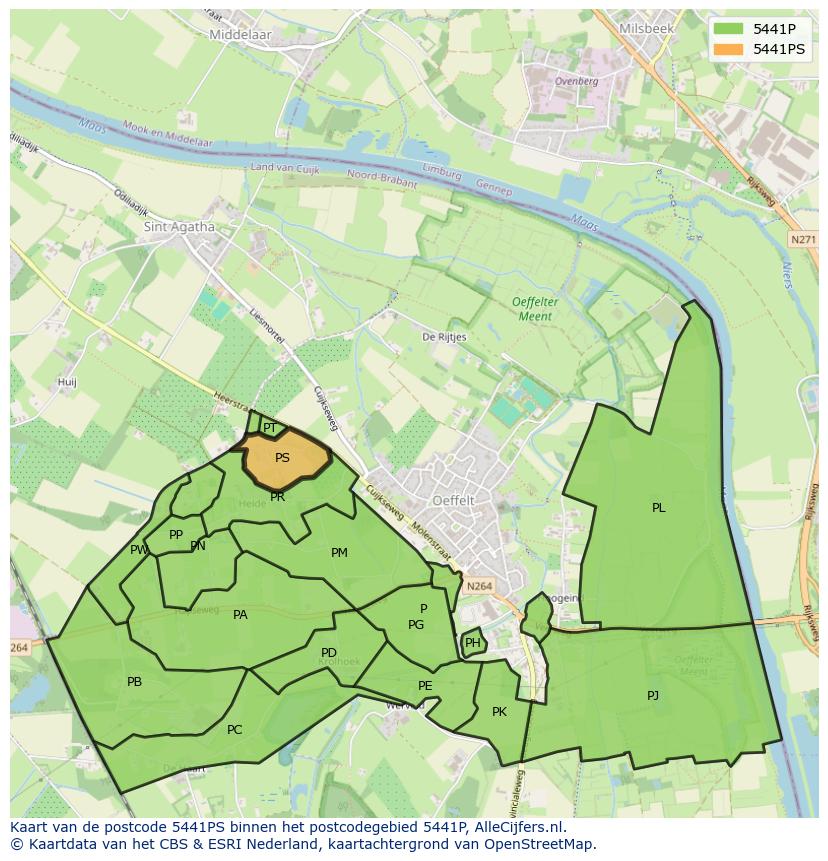 Afbeelding van het postcodegebied 5441 PS op de kaart.