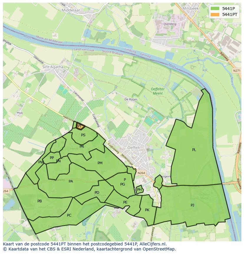 Afbeelding van het postcodegebied 5441 PT op de kaart.