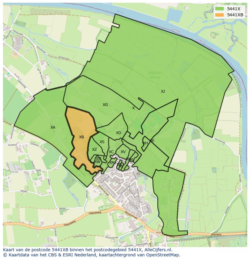 Afbeelding van het postcodegebied 5441 XB op de kaart.