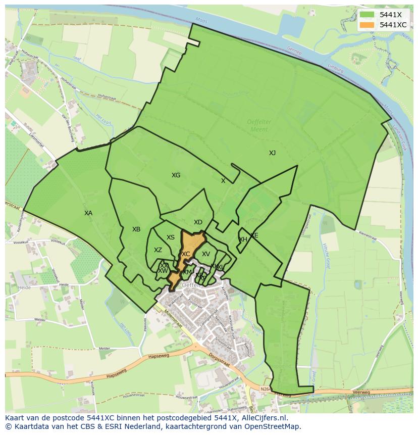 Afbeelding van het postcodegebied 5441 XC op de kaart.