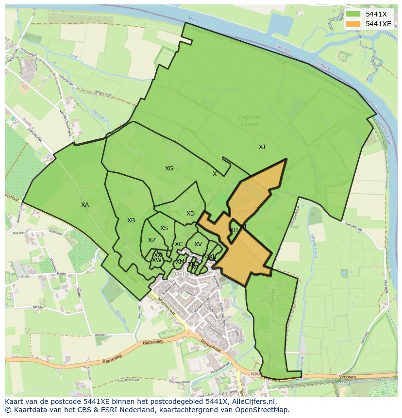 Afbeelding van het postcodegebied 5441 XE op de kaart.